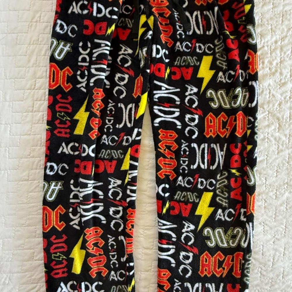 AC/DC‎ Pajama Pants Mens Small Black Excellent Fleece Lounge Sleepwear Lightning
